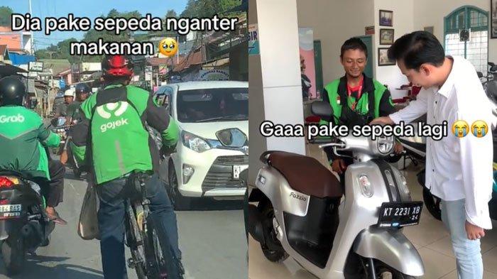 Driver ojol tiap hari antar pesanan makanan naik sepeda, bahagia saat dibelikan motor.