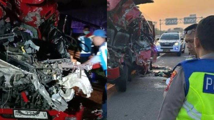 Sebuah minibus Isuzu Elf adu moncong dengan truk di Kilometer 497+800 B Jalan Tol Solo-Ngawi, Boyolali, Jawa Tengah, Sabtu (13/7/2024).