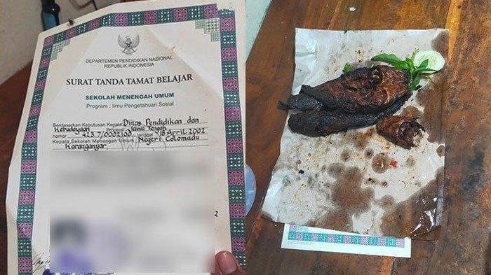 IJAZAH JADI BUNGKUS - Kolase foto ijazah lulusan SMAN Colomadu, Karanganyar jadi bungkus lele bakar. Foto ini diunggah akun Facebook Wisnu Restu Prabowo di grup Facebook Geger Geden Surakarta, Rabu (28/1/2025).