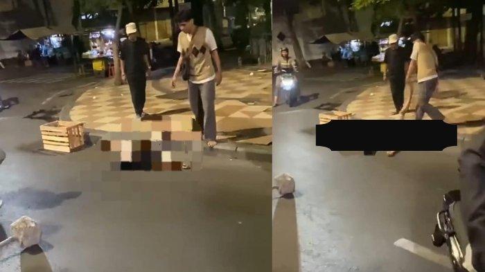 Tangkapan layar video amatir merekam momen seorang pria terduga pelaku jambret terkapar tak sadarkan diri di sebuah ruas bahu jalan Kota Surabaya, dekat kawasan Pasar Keputran, Tegalsari, Surabaya, beberapa waktu lalu.