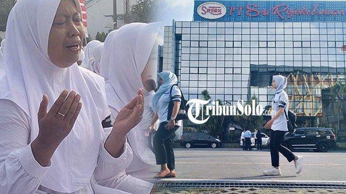 Karyawan PT Sritex di Sukoharjo menangis saat melakukan doa bersama, Jumat (15/11/2024).