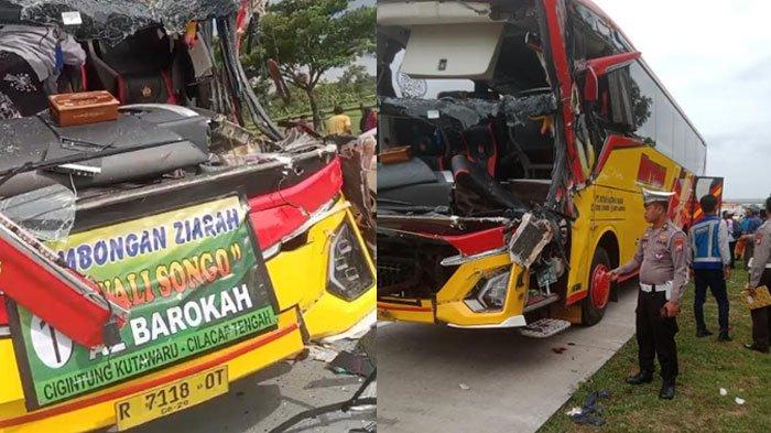 Polres Ngawi melakukan Olah TKP kecelakaan yang melibatkan bus dan truk fuso, di Jalan Tol Ngawi-Solo KM 559 B, Selasa siang (21/1/2025).