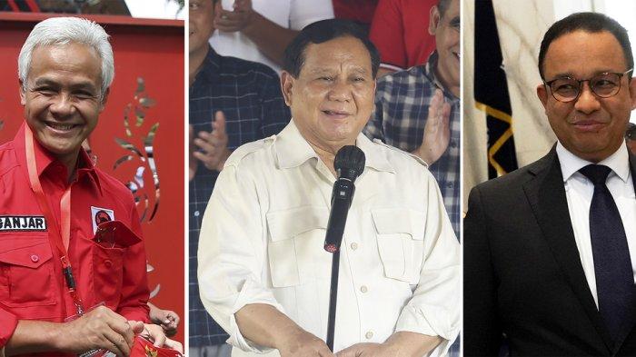 (kiri ke kanan) Ganjar Pranowo, Prabowo Subianto, Anies Baswedan, capres terkuat Pemilu 2024.