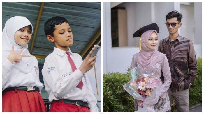 BERTAHAN LAMA - Tangkap layar akun TikTok @yk.arin pada Jumat (20/6/2025), menunjukkan transformasi anak SD hingga dewasa dan menikah. Video kisah cinta pasangan di Wonosobo, Jawa Tengah, yang bertahan sejak Sekolah Dasar (SD), hingga kini akhirnya menikah.