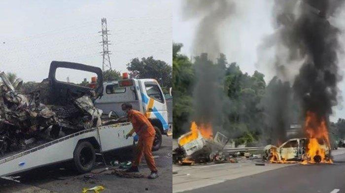 Kondisi jenazah korban kecelakaan maut di Tol Cikampek KM 58, Karawang, Jawa Barat, memilukan. Semua tewas terbakar, Senin (8/4/2024).