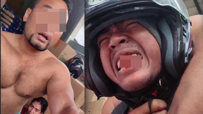 MENGERANG KESAKITAN - Wajah Irwan (korban) saat lehernya dipiting hingga berdarah oleh Arif (terduga) pelaku yang tak terima paket CODnya tidak sesuai pesanan.