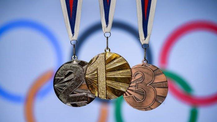 Ilustrasi logo dan medali-medali olimpiade.