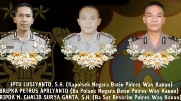 POLISI DITEMBAK TNI - Tiga anggota polisi Way Kanan, Lampung, yang meninggal saat menggerebek judi sabung ayam, Senin (17/5/2025). Usai kejadian, aparat kepolisian dan militer bergerak untuk mengusut pelaku, dan menyelidiki kemungkinan keterlibatan anggota TNI dalam insiden ini.