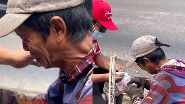 Tangis Pak Supri dapat uang di ember itu bukan tanpa sebab. Penghasilan pria berusia 49 tahun asal Muara Enim terbilang miris.