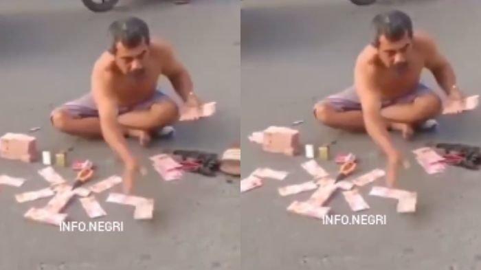 Sosok pria beber uang Rp350 juta di tengah Jalan Kartini, Kelurahan Aek Tolang, Kecamatan Pandan, Kabupaten Tapanuli Tengah, Sumatera Utara.viral di media sosial.