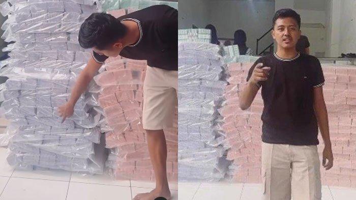 PAMER TUMPUKAN UANG - Tangkapan layar Instagram @pasuruanapik_, Senin (24/3/2025). Seorang pria menunjukkan tumpukan uang baru sejumlah Rp2 miliar di sebuah ruko Pasuruan, Jawa Timur.