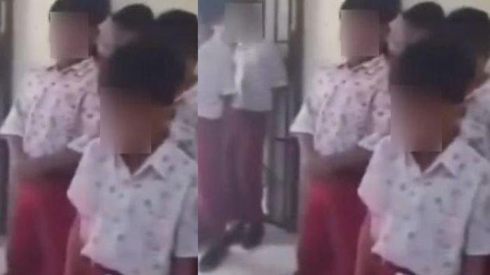 BOCAH OPLOS MIRAS - Tangkap layar sejumlah siswa SD tertunduk saat iinterogasi guru di sekolah, karena diduga telah meracik minuman keras (miras) oplosan
