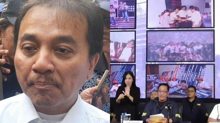 TUDINGAN TERBUKTI SALAH - Roy Suryo saat menemui wartawan usai melakukan pertemuan dengan pihak rektorat dan pihak Fakultas Kehutanan UGM terkait dengan ijazah Jokowi. Bareskrim Polri saat konferensi pers terkait ijazah Jokowi, Kamis (22/5/2025).