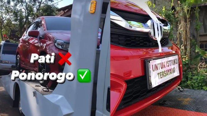 Tangkapan layar video viral sultan Ponorogo yang baru menikah berikan mobil Honda Brio untuk sang istri, Selasa (22/8/2023).