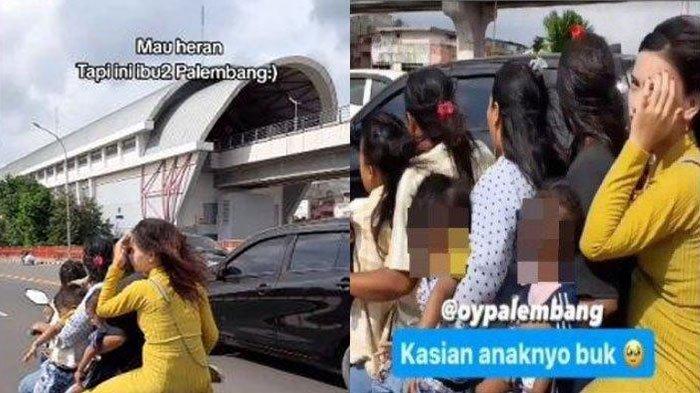 Potret wanita bonceng 7 orang menggunakan sepeda motor di Palembang viral di media sosial.