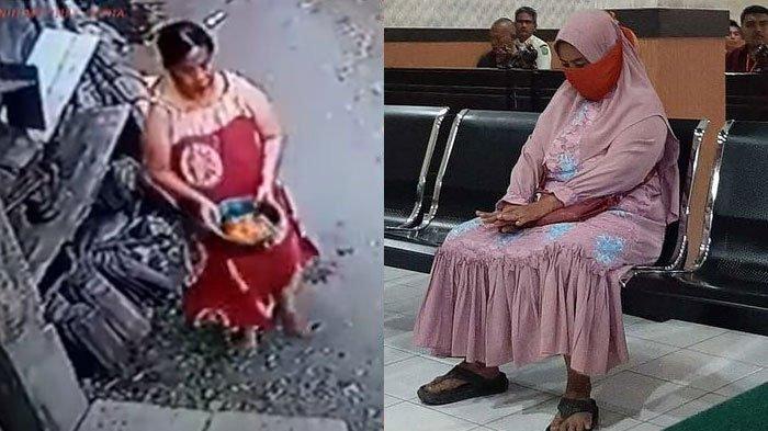 Masriah, wanita penyiram air kencing ke rumah tetangga saat menjalani sidang di Pengadilan Negeri Sidoarjo, Rabu (31/5/2023).