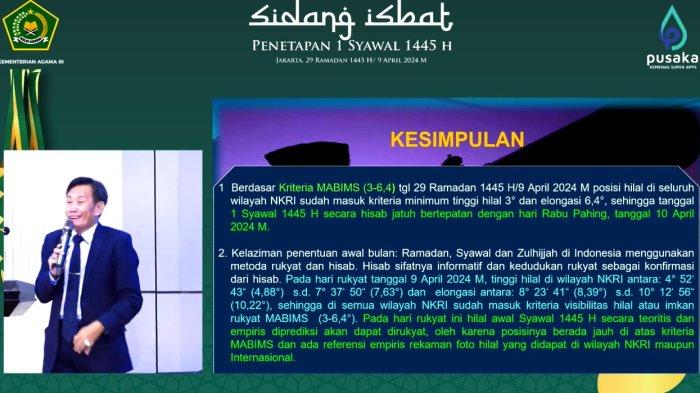 Cecep Nurwendaya anggota Tim Tim Hisab Rukyat Kementerian Agama RI menyampaikan kesimpulan Menteri Agama Brunei Darussalam, Indonesia, Malaysia, dan Singapura (MABIMS) terkait penentuan 1 Syawal 1445 H, Selasa (9/4/2024) sore.