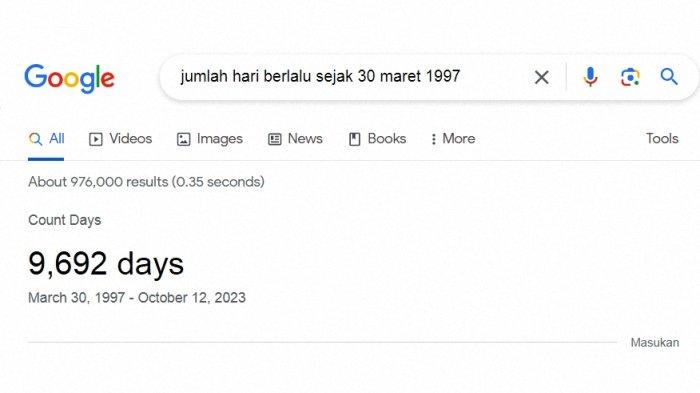 Contoh kata kunci untuk hitung jumlah hari berlalu via Google