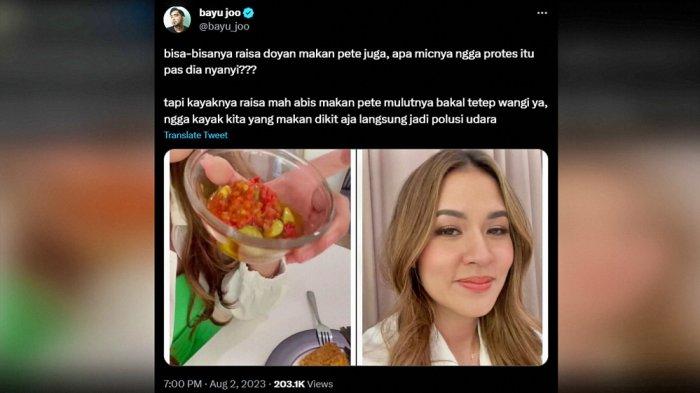 Cuitan netizen tentang Raisa yang suka pete, Rabu (2/8/2023) pukul 07:00 WIB. Inilah cuitan yang jadi awal mula