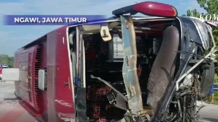 Bus yang ditumpangi kader Partai Hanura, kecelakaan di Tol Ngawi, Jawa Timur, Minggu (4/2/2023).
