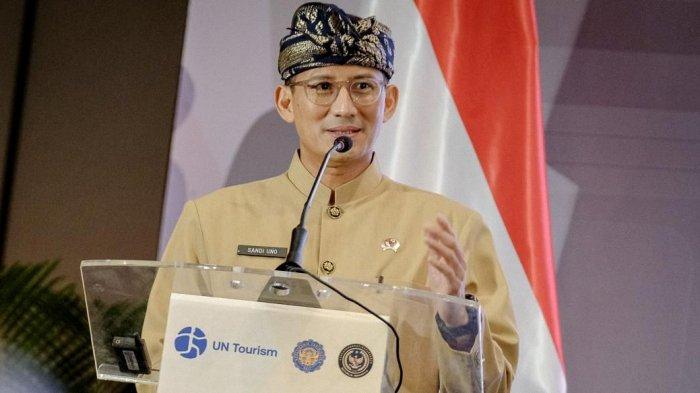 Sandiaga Uno saat masih menjabat sebagai Menteri Pariwisata dan Ekonomi Kreatif, menghadiri acara Closing Ceremony of The 2nd UN Tourism Regional Conference On The Empowerment Of Women In Tourism In Asia And The Pacific, di Bali International Convention Center, Nusa Dua, Bali, Jumat (3/5/2024).