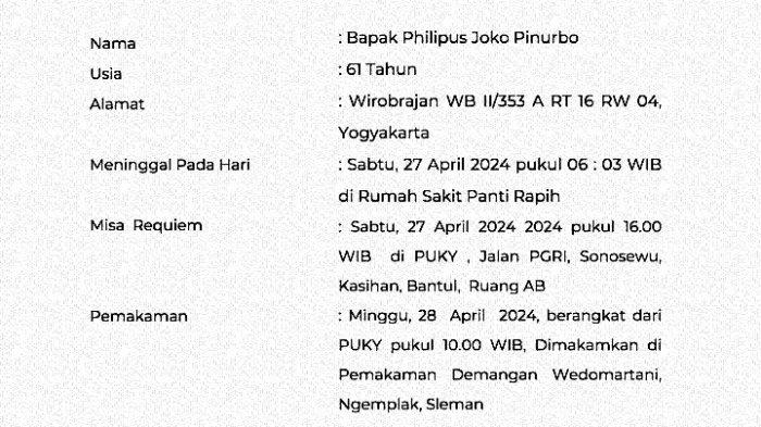 Info misa requiem dan jadwal pemakaman Joko Pinurbo (Jokpin)