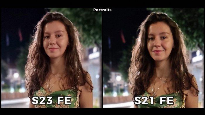 Perbandingan hasil kamera belakang HP Samsung S23 FE vs Samsung S21 FE dalam kondisi minim cahaya, ketika foto portrait dicrop agar fokus pada wajah.