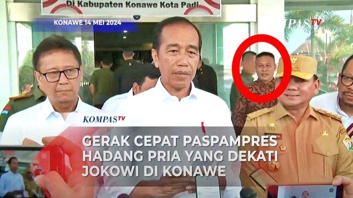 Presiden Jokowi saat kunjungan di RSUD Konawe, Sultra, Selasa (14/5/2024) pagi. Seorang pria tiba-tiba menerobos dan protes kepada Jokowi.