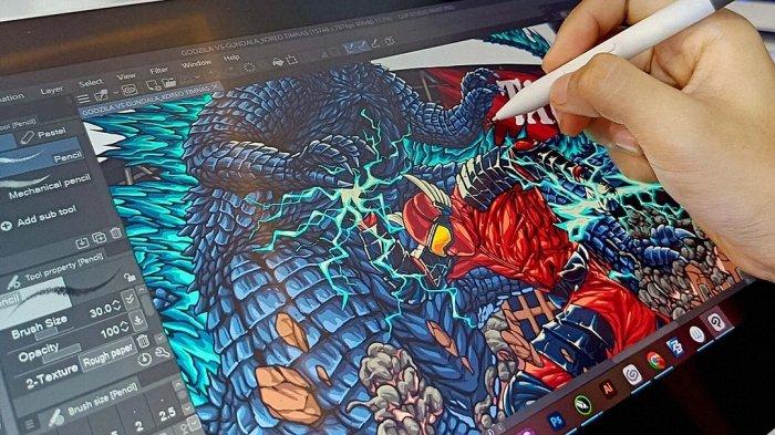 Proses menggambar ilustrasi koreo Gundala vs Godzilla oleh Sultan Desain