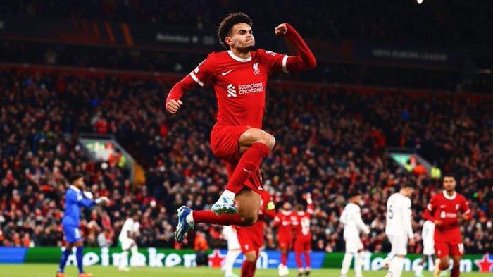 Selebrasi gol penyerang Liverpool Luis Diaz ke gawang LASK di Europa League