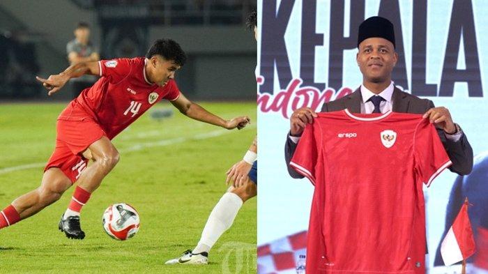 ASNAWI TAK DIPANGGIL - Pesepak Bola Timnas Indonesia, Asnawi Mangkualam melewati adangan pesepak bola Filipina, MIchael Kempter pada laga pamungkas Grup B Piala AFF 2024 di Stadion Manahan, Solo, Sabtu (21/12/2024) malam, dan foto Pelatih Kepala Timnas Indonesia Patrick Kluivert menunjukkan jersey Timnas Indonesia saat konferensi pers di Jakarta, Minggu, (12/1/2025). Pelatih Timnas Indonesia Patrick Kluivert yang buka suara mengapa Asnawi Mangkualam tak dipanggil jelang Australia kontra Timnas Indonesia dalam lanjutan putaran ketiga Kualifikasi Piala Dunia 2026 Zona Asia.