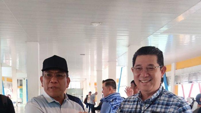 Momen pertemuan tidak disengaja Andi Suliman (kiri) dan Yansen TP, dua bakl Calon Gubernur di Pilgub Kaltara 2024 bertemu di Pelabuhan Tengkayu 1 Tarakan dan diabadikan momennya, Jumat (20/9/2024).