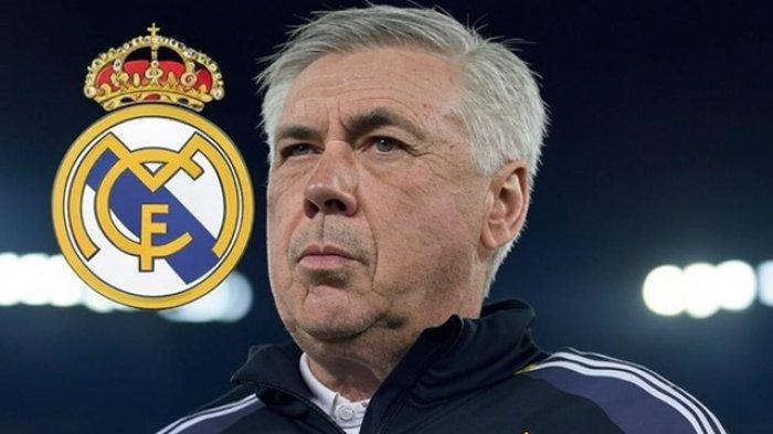 PELATIH TIMNAS BRASIL - Foto Carlo Ancelotti berdampingan dengan logo Real Madrid. Pelatih kawakan Carlo Ancelotti meninggalkan Real Madrid seusai digebuk Barcelona di Liga Spanyol atau La Liga, kini Xabi Alonso on the way atau OTW latih Los Blancos.
