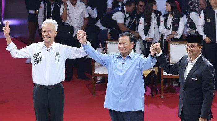 Capres Anies Baswedan, Prabowo Subianto dan Ganjar Pranowo dalam debat Capres perdana