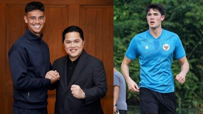 FOTO Mees Hilgers, Erick Thohir, dan Elkan Baggott (kiri ke kanan). Dengan munculnya kabar Mees Hilgers masuk daftar calon pemain naturalisasi Timnas Indonesia, membuat nama bek jangkung yakni Elkan Baggott potensinya kembali gabung ke skuat besutan Shin Tae-yong semakin berat.