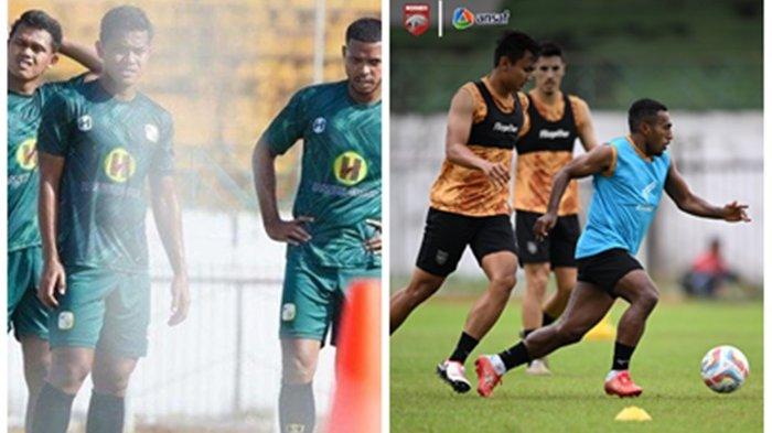 FOTO Skuat Barito Putera kiri), dan pemain Borneo FC saat menggelar latihan. Laga berbalut Derby Papadaan antara Barito Putera melawan Borneo FC, pada Sabtu (2/12/2023) besok, pukul 16.00 WITA, di Stadion Demang Lehman.