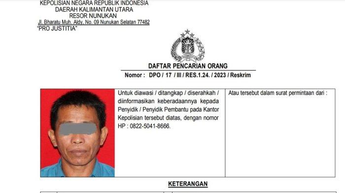Foto tersangka Syahran (62) yang menjadi buronan Polres Nunukan.