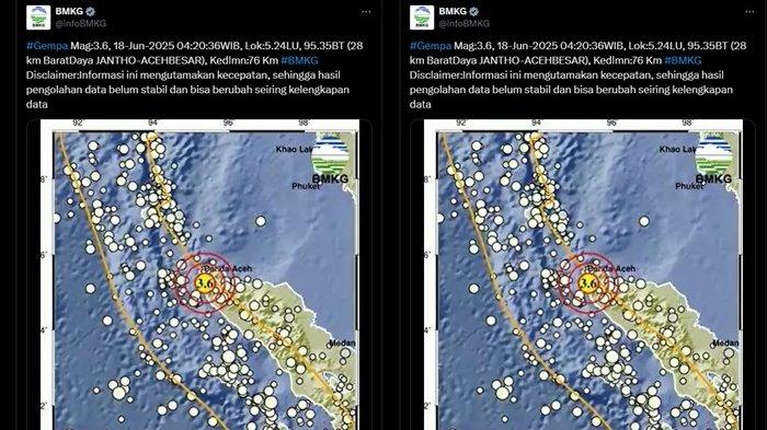 GEMPA JANTHO ACEH - Informasi BMKG terbaru, sebut pusat gempa terkini berada 28 km di barat daya Jantho, Kabupaten Aceh Besar, Provinsi Aceh. Cek kedalaman dan magnitudo.