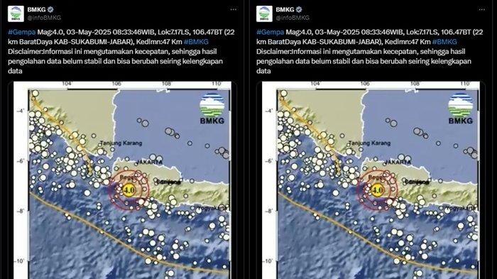 GEMPA SUKABUMI JABAR - Dalam rilis terbarunya, BMKG sebut gempa terkini yang guncang barat daya Sukabumi, Jawa Barat miliki magnitudo 4.0. Cek kedalaman dan titik koordinat.