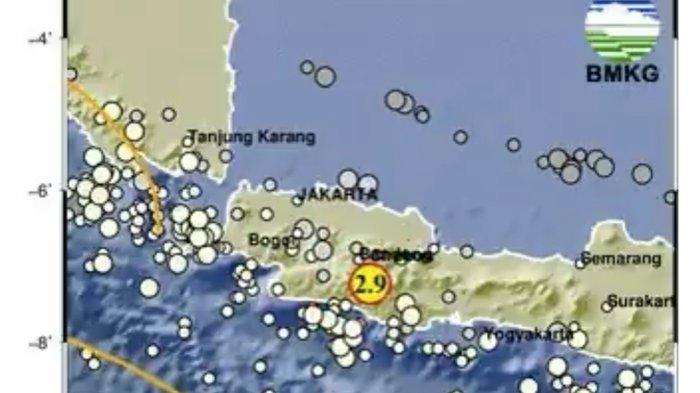 BMKG menyebut gempa terkini di barat daya Kabupaten Garut, Jawa Barat memiliki magnitudo 2.9.