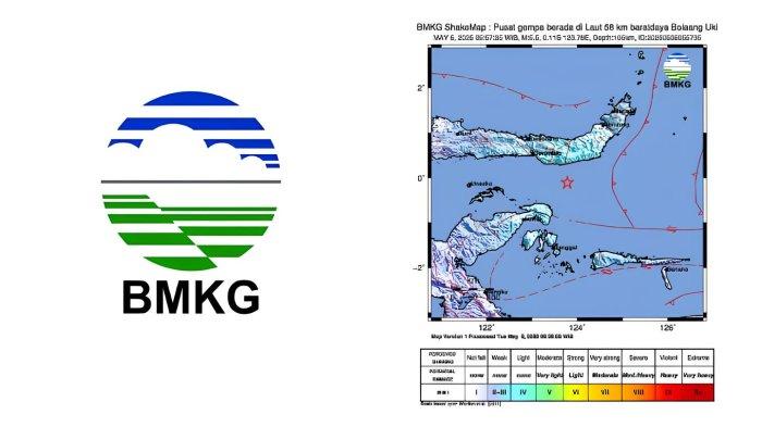 GEMPA BOLAANG UKI - Tangkapan layar Badan Metereologi Klimatologi dan Geofisika, Selasa (6/5/2025). Update informasi gempa hari ini dengan magnitudo 5.5 guncang Bolaang Uki Bolsel Sulawesi Utara, getaran gempa terasa di sejumlah wilayah.
