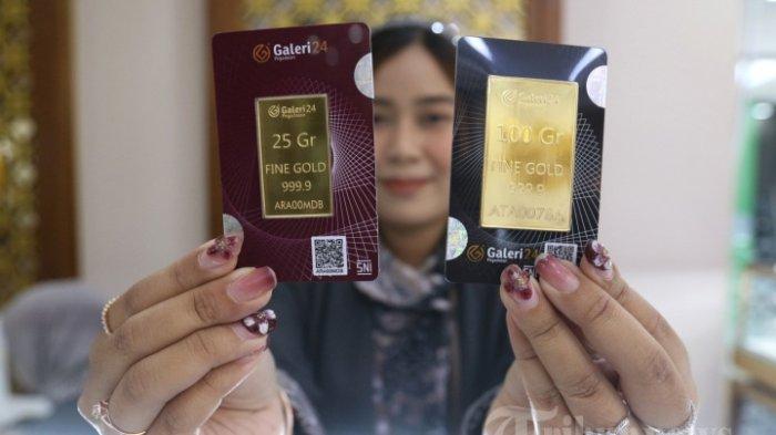 HARGA EMAS ANTAM - Pramuniaga menata perhiasan emas di Galeri 24 Pegadaian, Jakarta, Rabu (8/1/2025). Dalam artikel ini TribunKaltara.com sajikan daftar harga emas Antam hari ini, khususnya emas batangan Antam H-1 Lebaran Idul Adha 2025. TRIBUNNEWS/IRWAN RISMAWAN