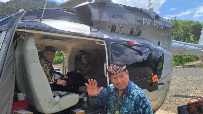 Hashim Djojohadikusumo berada di lokasi pembangunan bendungan PLTA Kayan di Peso, Bulungan, Kalimantan Utara, Kamis (30/05/2024).