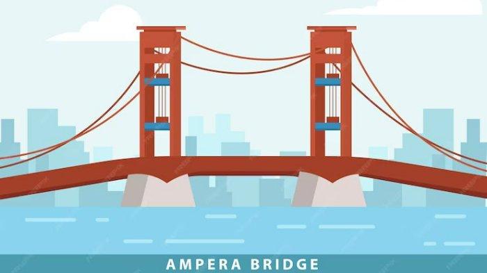 Ilustrasi Jembatan Ampera - Simak kumpulan pantun Palembang yang lucu dan menghibur, cocok untuk seru-seruan bareng teman dan sahabat.