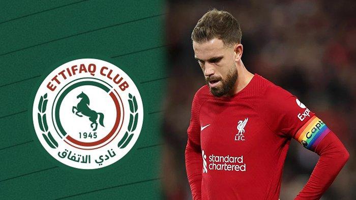 Jordan Henderson mengenakan ban kapten pelangi dukungan terhadap LGBT, kepindahan Henderson ke Arab Saudi dengan Ettifaq dikritik kelompok pro LGBT di Liverpool. Kolase (twitter @LFC dan @Ettifaq_EN)
