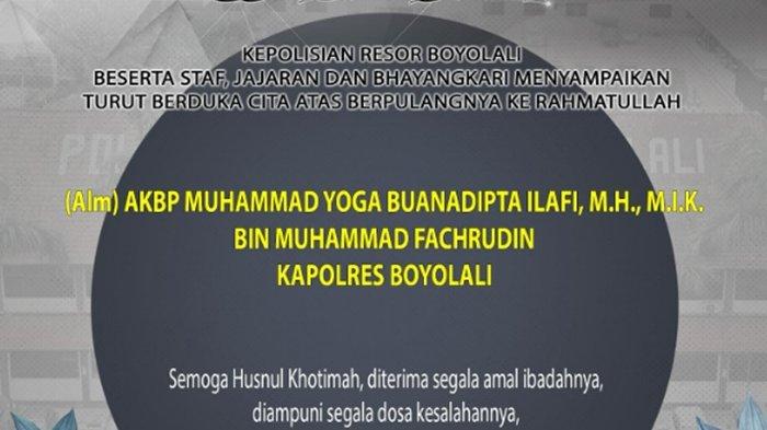 Kabar Kapolres Boyolali meninggal itu, setelah sebelumnya mendiang AKPB Muhammad Yoga alami kecelakaan.