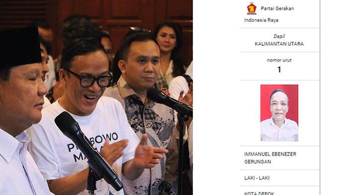 Ketum relawan Prabowo Mania 08 Immanuel Ebenezer tercatat jadi Caleg DPR RI dari Gerindra dengan Dapil Kalimantan Utara. kolase (infopemilu.kpu.go.id dan Instagram/@immanuelebenezer )