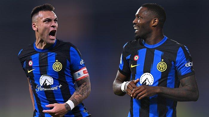 Dua penyerang Inter Milan, Lautaro Martinez dan Marcus Thuram.
