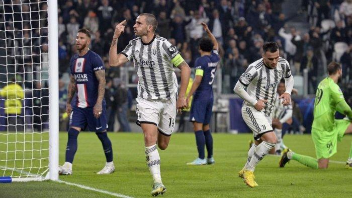 Leonardo Bonucci usai mencetak gol ke gawang PSG dalam matchday keenam Liga Champions, Kamis (3/11/2022).