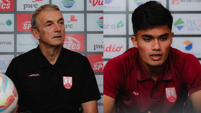 FOTO Milomir Seslija dan Ramadhan Sananta (kanan). Pasca Persis Solo dihajar oleh PSM Makassar di laga perdana mereka di Liga 1, Milomir Seslija turut keluhkan kondisi lapangan Stadion Batakan Balikpapan.